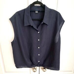Old Navy Blue Button Down Shirt with Notched Collar and Tie Front XL women’s